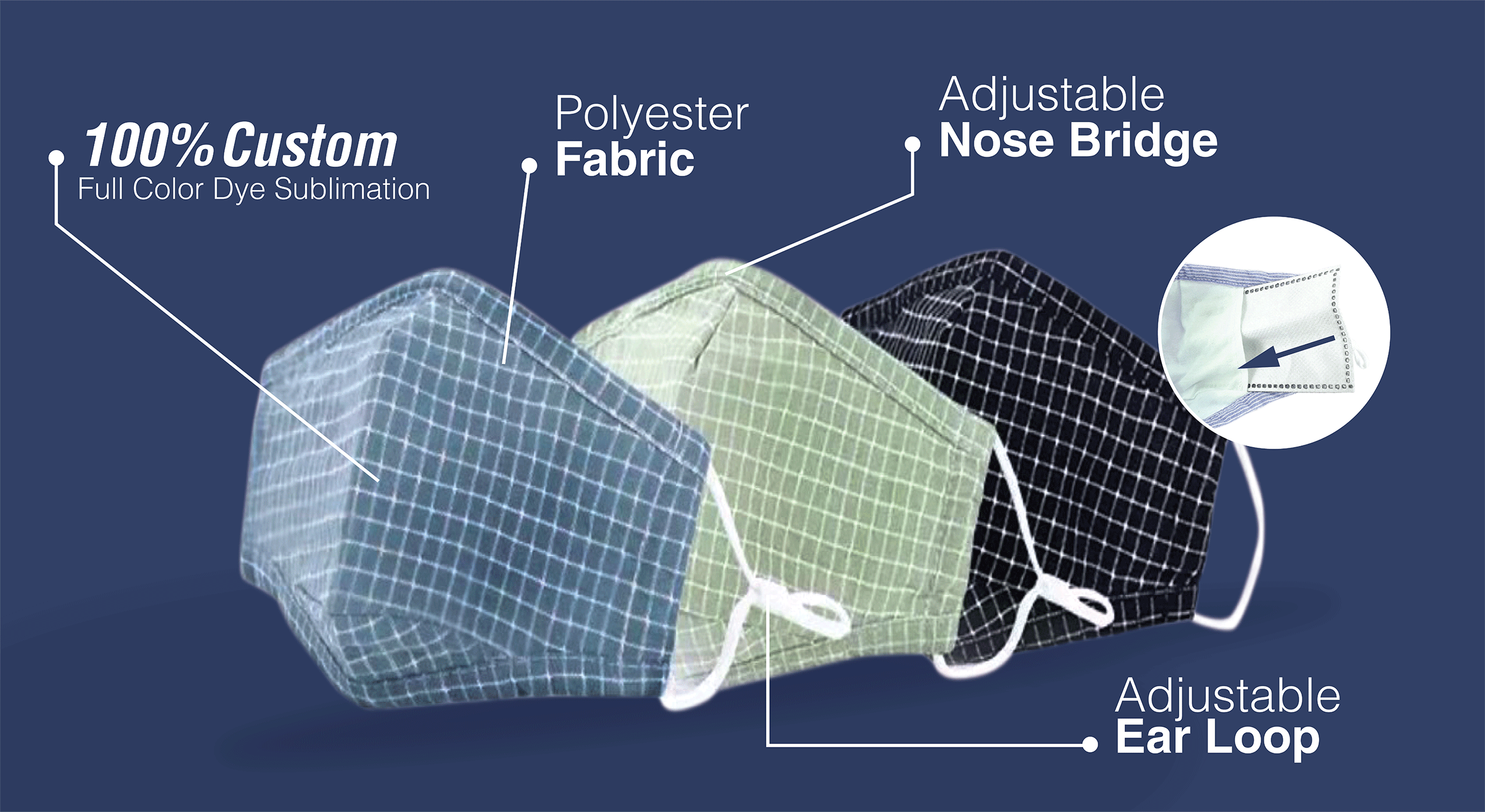 Custom face masks with nose bridge